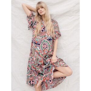 Anthropologie Maeve Antoinette Maxi Dress Size MP‎ Hi Low Hem Pink Paisley Boho